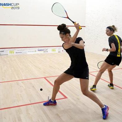 Hana Moataz (EGY) playing Ali Loke (ENG) in the opening round of the 2019 NASH Cup.